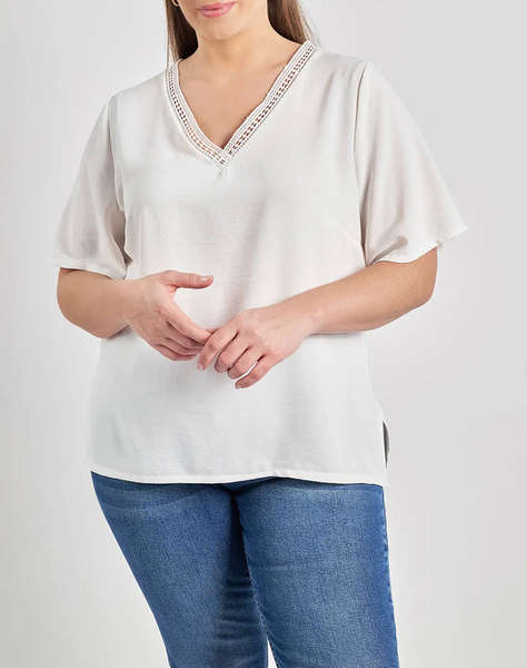PARABITA Bluza washed in relief cu franjuri pe V