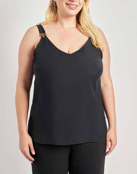 PARABITA Bluza cu bretele, aspect de in, decorata cu margele