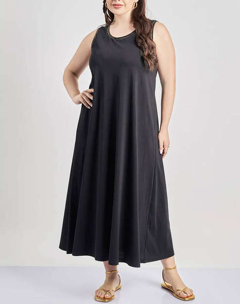 PARABITA Rochie fara maneca din bumbac cu fir lurex