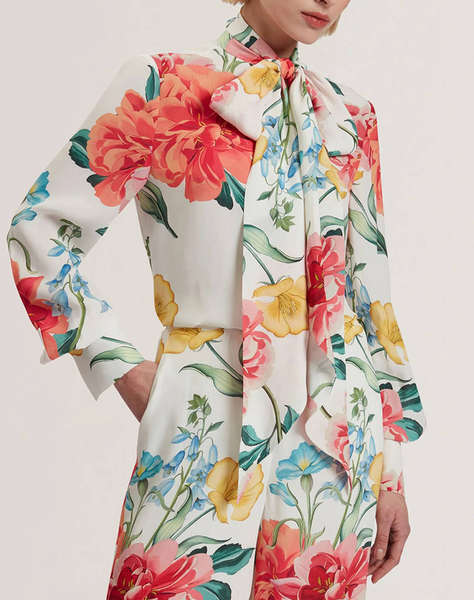 TED BAKER LUUSILE Scarf Detail Printed Long Sleeve Blouse