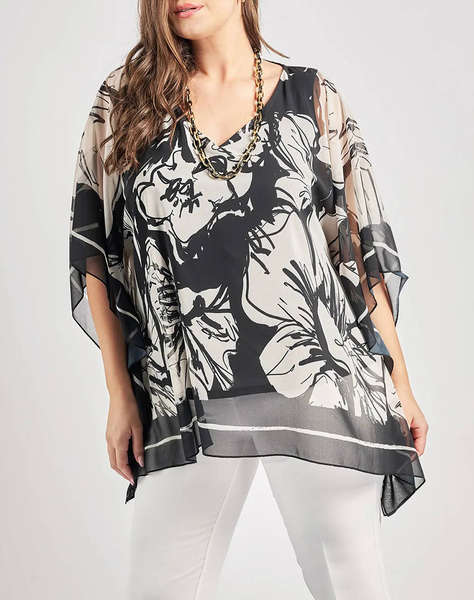 PARABITA Bluza de seara caftan cu imprimeu floral cu colier