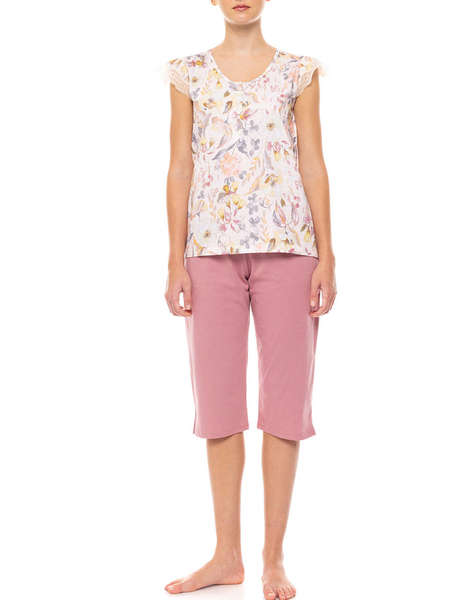 PINK LABEL PYJAMA CAPRI FLORAL ROSE