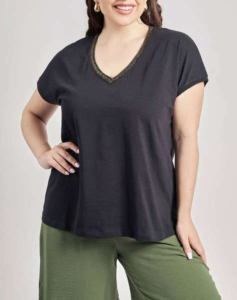 PARABITA Bluza din bumbac cu banda decorativa lurex