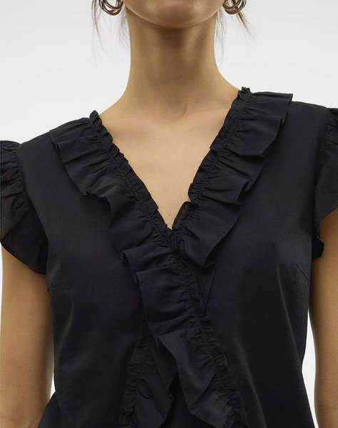 AWARE BY VERO MODA VMROXANNE SL V-NECK RUFFLE TOP VMA