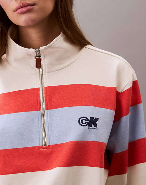 CALVIN KLEIN RUGBY JERSEY 1/4 ZIP STRIPE TOP