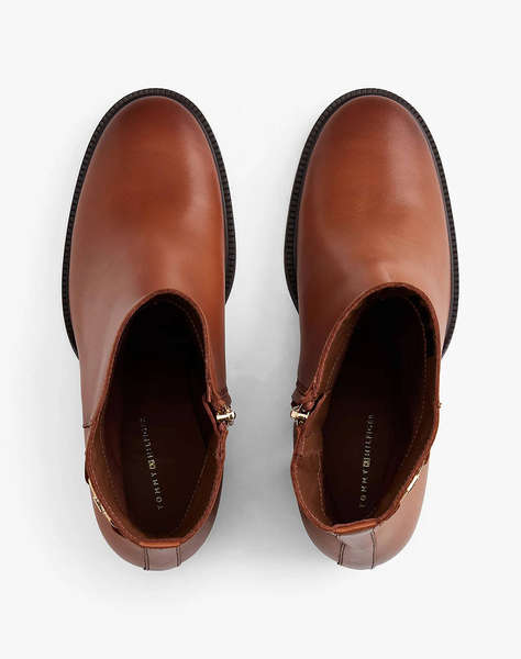 TOMMY HILFIGER STACKED HEEL LEATHER ANKLE BOOT