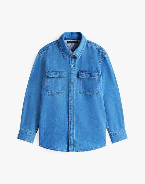 TOMMY HILFIGER MID BLUE DENIM SHIRT LS