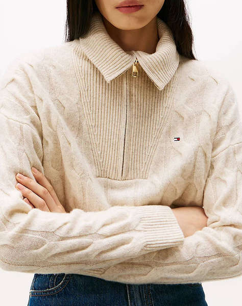 TOMMY HILFIGER SOFT WOOL CABLE 1/2 ZIP LS SWT