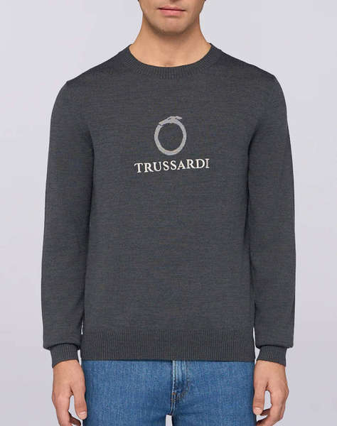 TRUSSARDI KNITWEAR-MAGLIONE GIROCOLLO IN MISTO LANA CON JACQUARD UROBORO