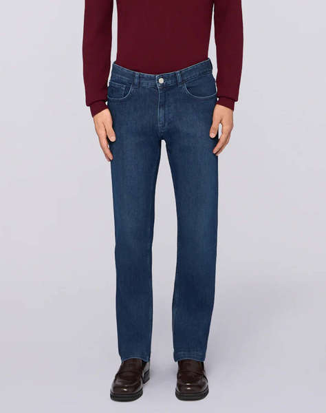 TRUSSARDI JEANS -5 TASCHE 380 ICON IN DENIM BLUE STONE WASHED CON TRATTAMENTO CHIMICO