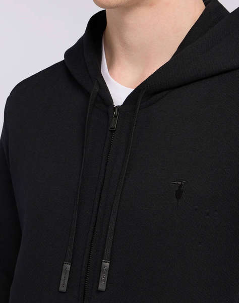 TRUSARDI SWEAT-FELPA CON ZIP E CAPPUCCIO IN JERSEY DIAGONALE CON RICAMO PUNTO CUORE