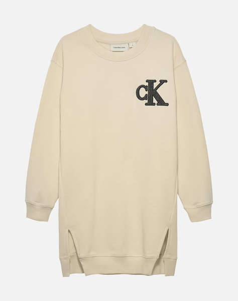 CALVIN KLEIN TOWLING MONOGRAM TERRY LS DRESS