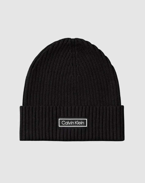 CALVIN KLEIN PATCH CHUNKY RIB COTTON BEANIE