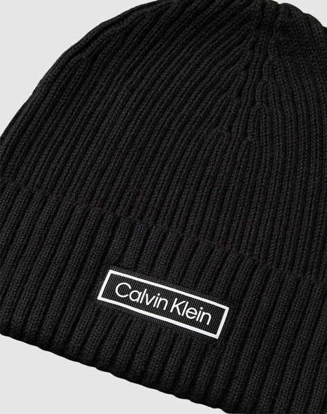 CALVIN KLEIN PATCH CHUNKY RIB COTTON BEANIE