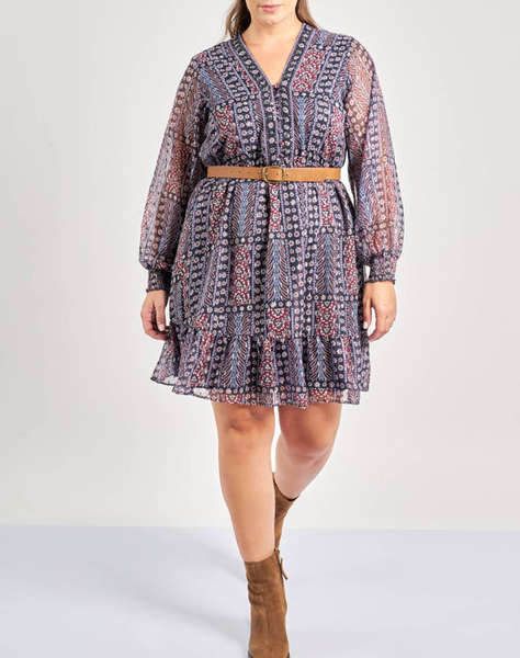 PARABITA Rochie mini din chiffon boho imprimeu cu detalii din paiete