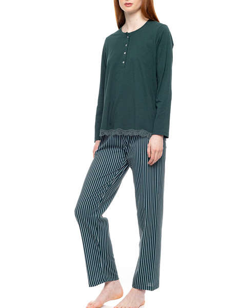 PINK LABEL PYJAMA GREEN FOREST STRIPES