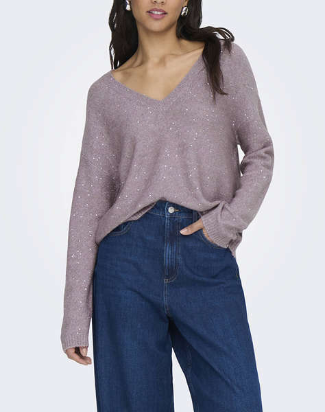 ONLY ONLARIZONA LS SEQUINS V-NECK PUL KNT