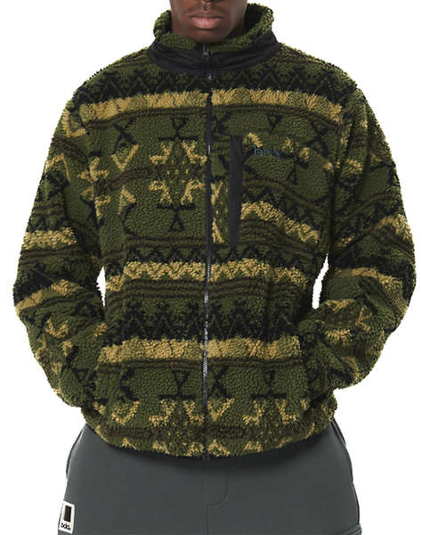 BODY ACTION MEN''S PRINTED SHERPA-FLEECE JACKET