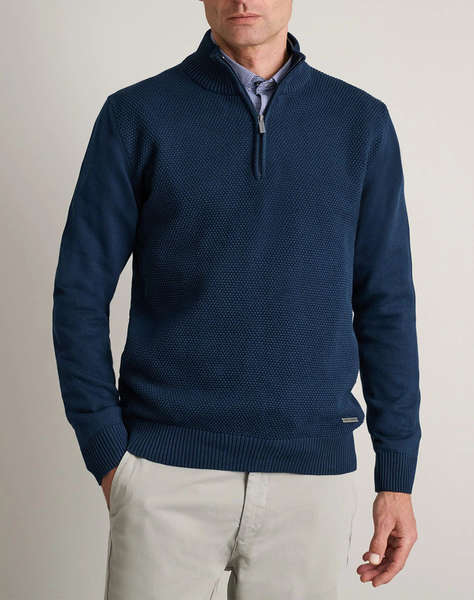 NAVY&GREEN PULOVER TRICOTAT DIN BUMBAC CU FERMOAR