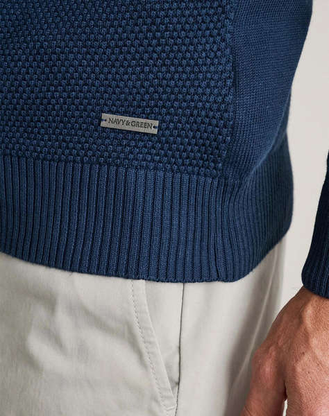 NAVY&GREEN PULOVER TRICOTAT DIN BUMBAC CU FERMOAR