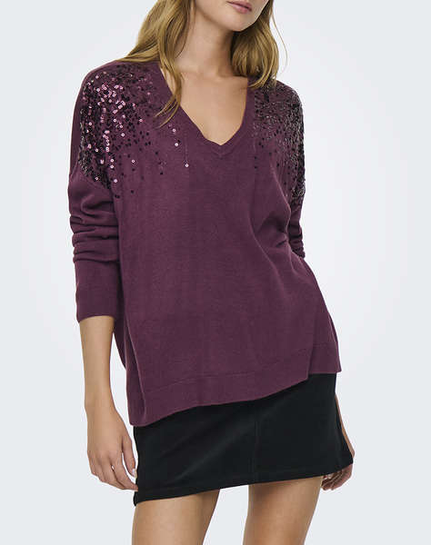 ONLY ONLSTARRY LS SEQUIN BOXY V-NECK KNT