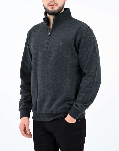 THE BOSTONIANS BLUZA FLEECE DIN BUMBAC HALF ZIP REGULAR FIT