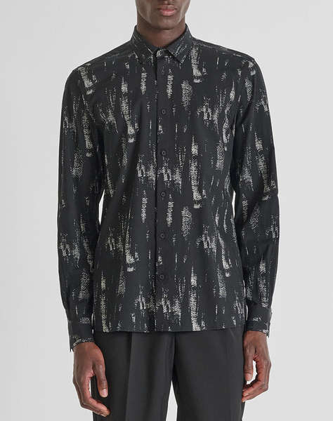 ANTONY MORATO MMSL00614FA430650 MIN OF 6 SHIRT BARCELONA REGULAR STRAIGHT FIT IN PRINTED COTTON VISCOSE BLEND FABRIC WITH LOGOED METAL BADGE BLUZA DE BARBATI