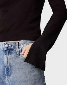 CALVIN KLEIN JEANS WOVEN LABEL RIB LS TOP