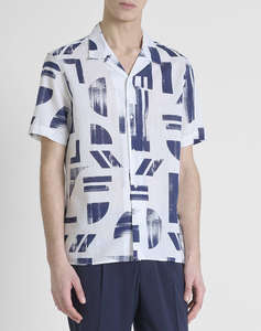 ANTONY MORATO MMSS00171FA430643 MIN OF 6 SHIRT HONOLULU REGULAR STRAIGHT FIT IN PRINTED COTTON LINEN BLEND FABRIC WITH LOGOED METAL BADGE BLUZA DE BARBATI