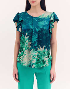 FOREL Bluza floral satin cu volane