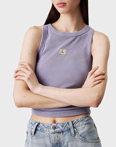 CALVIN KLEIN WASHED WOVEN LABEL RIB TANK TOP