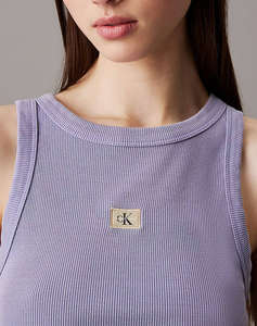 CALVIN KLEIN WASHED WOVEN LABEL RIB TANK TOP