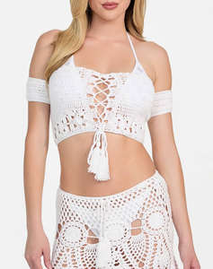 GUESS CROCHET TOP - ACRYLIC CROCHET YARN BLUZA W