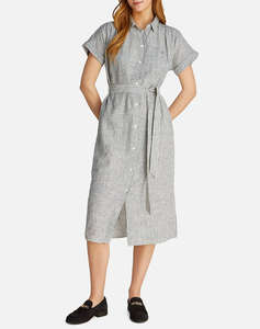 TOMMY HILFIGER ESS LINEN S/S MIDI SHIRT DRESS
