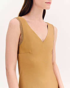 FOREL Rochie din satin lunga cu nervuri