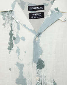 ANTONY MORATO MMSS00189FA430645 MIN OF 6 SHIRT HONOLULU RELAXED STRAIGHT FIT IN PRINTED SLUB VISCOSE BLEND FABRIC WITH LOGOED METAL BADGE BLUZA DE BARBATI
