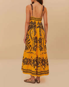 FARM RIO GOLDEN OASIS YELLOW SLEEVELESS MAXI DRESS