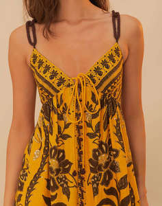 FARM RIO GOLDEN OASIS YELLOW SLEEVELESS MAXI DRESS