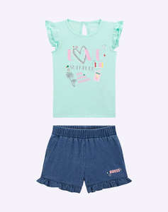 GUESS SET SST-SHIRT+STRDEN - MID ORGANIC CO STR JERSEY 160 SET COPII GIRL
