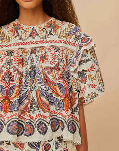 FARM RIO BOHO GLAM OFF-WHITE BLOUSE