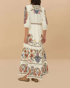 FARM RIO BOHO GLAM OFF-WHITE MAXI DRESS