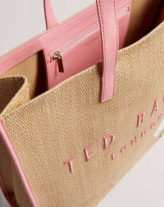 TED BAKER FLORAFF Floral Applique Extra Large Raffia Icon Bag (Dimensiuni: 36 x 45 x 14 cm.)