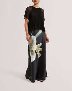TED BAKER ZIONNA Satin Printed Maxi Skirt