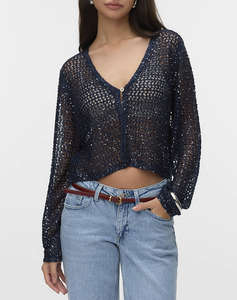 VERO MODA VMLEILANI GLITTER LS V-NECK SHORT CARDI