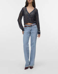 VERO MODA VMLEILANI GLITTER LS V-NECK SHORT CARDI