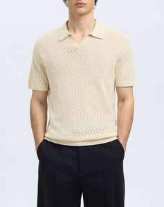 SELECTED SLHLINO SS KNIT CROCHET OPEN POLO