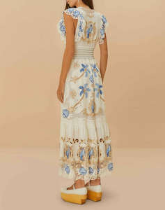 FARM RIO ROMANTIC RICHELIEU OFF-WHITE MAXI DRESS