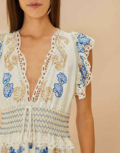 FARM RIO ROMANTIC RICHELIEU OFF-WHITE MAXI DRESS