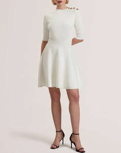 TED BAKER LILANO Ribbed Knit Button Detail Skater Dress
