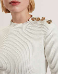 TED BAKER LILANO Ribbed Knit Button Detail Skater Dress